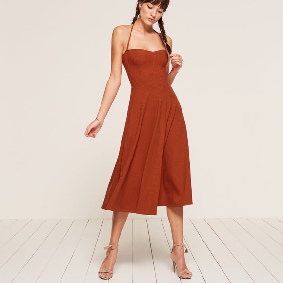 reformation burnt orange dress
